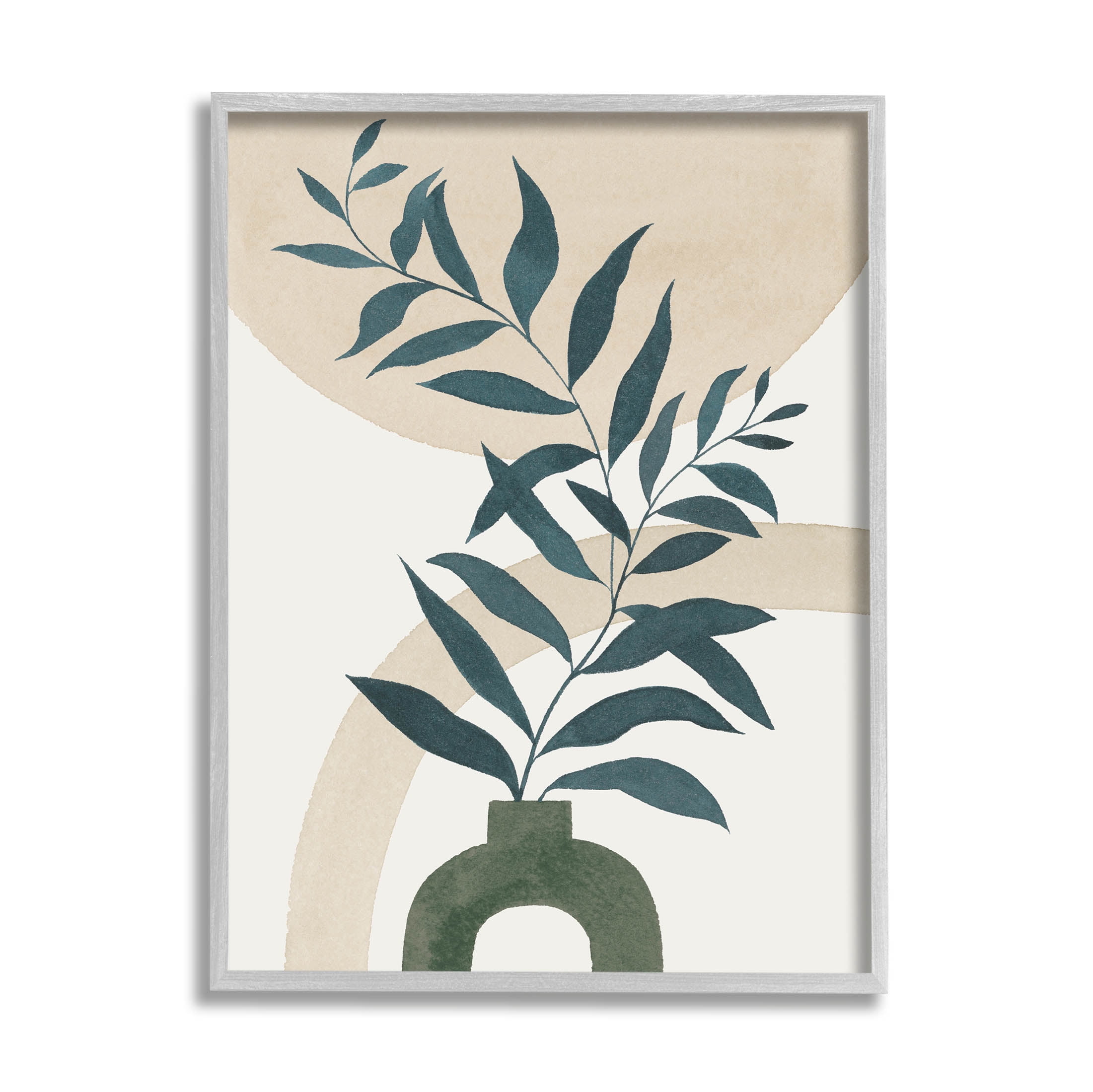 Stupell Industries Curvy Plant Leaves Modern Shapes Graphic Art Gray Framed Art Print Wall Art, Design by Grace Popp