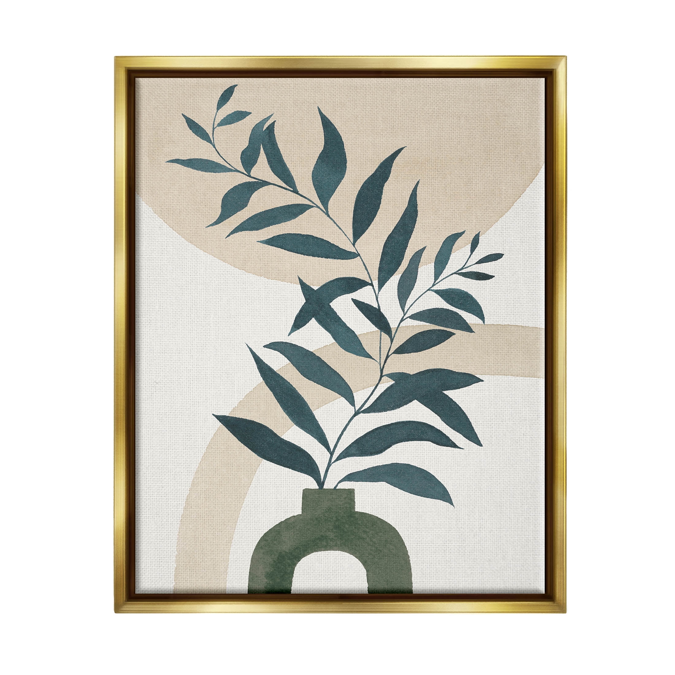 Stupell Industries Curvy Plant Leaves Modern Shapes Graphic Art Metallic Gold Floating Framed Canvas Print Wall Art, Design by Grace Popp