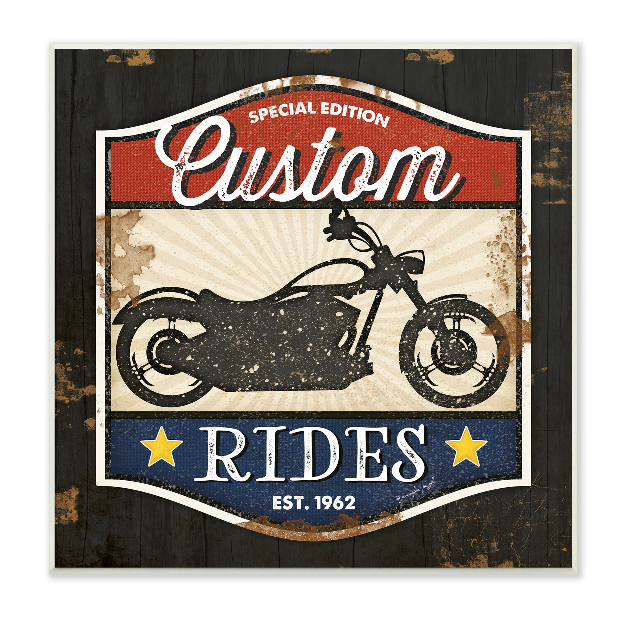Stupell Industries Custom Rides Motorcycle Sign Vintage Americana Bike , 12 x 12, Designed by Jennifer Pugh