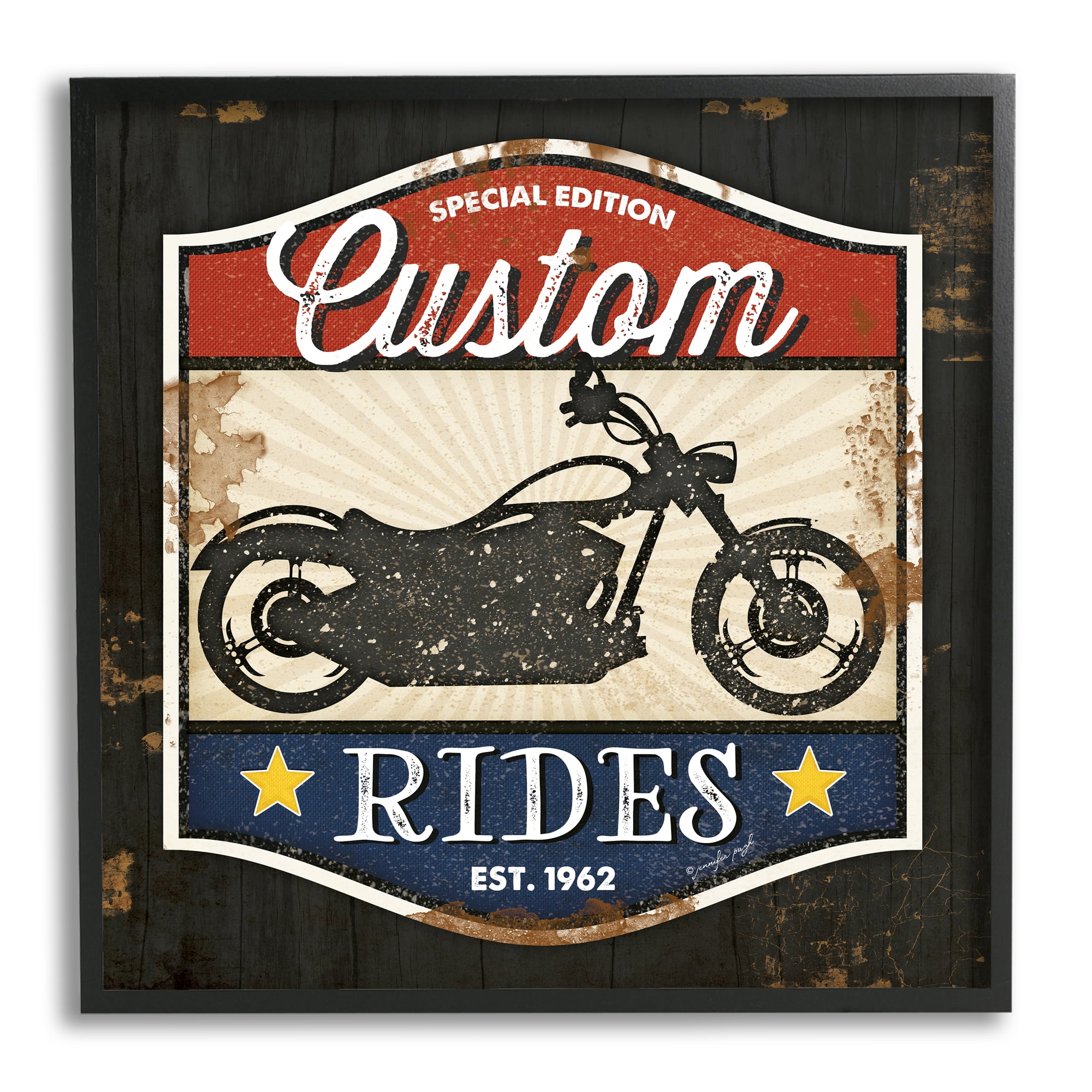 Stupell Industries Custom Rides Motorcycle Sign Vintage Americana Bike , 24 x 24, Designed by Jennifer Pugh