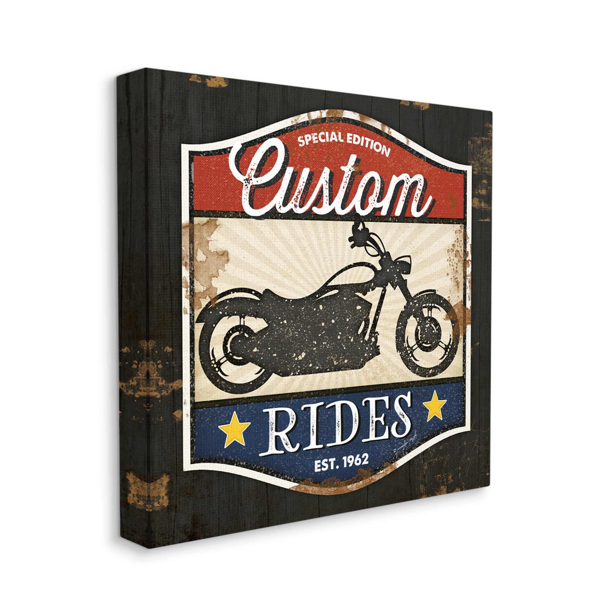 Stupell Industries Custom Rides Motorcycle Sign Vintage Americana Bike , 24 x 24, Designed by Jennifer Pugh