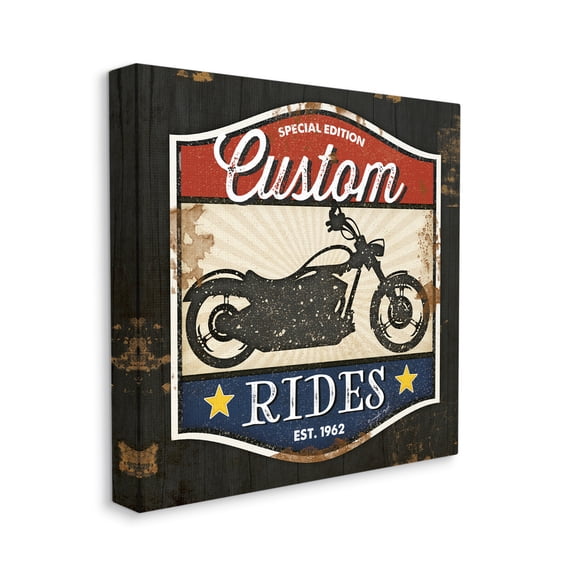 Stupell Industries Custom Rides Motorcycle Sign Vintage Americana Bike , 30 x 30, Designed by Jennifer Pugh