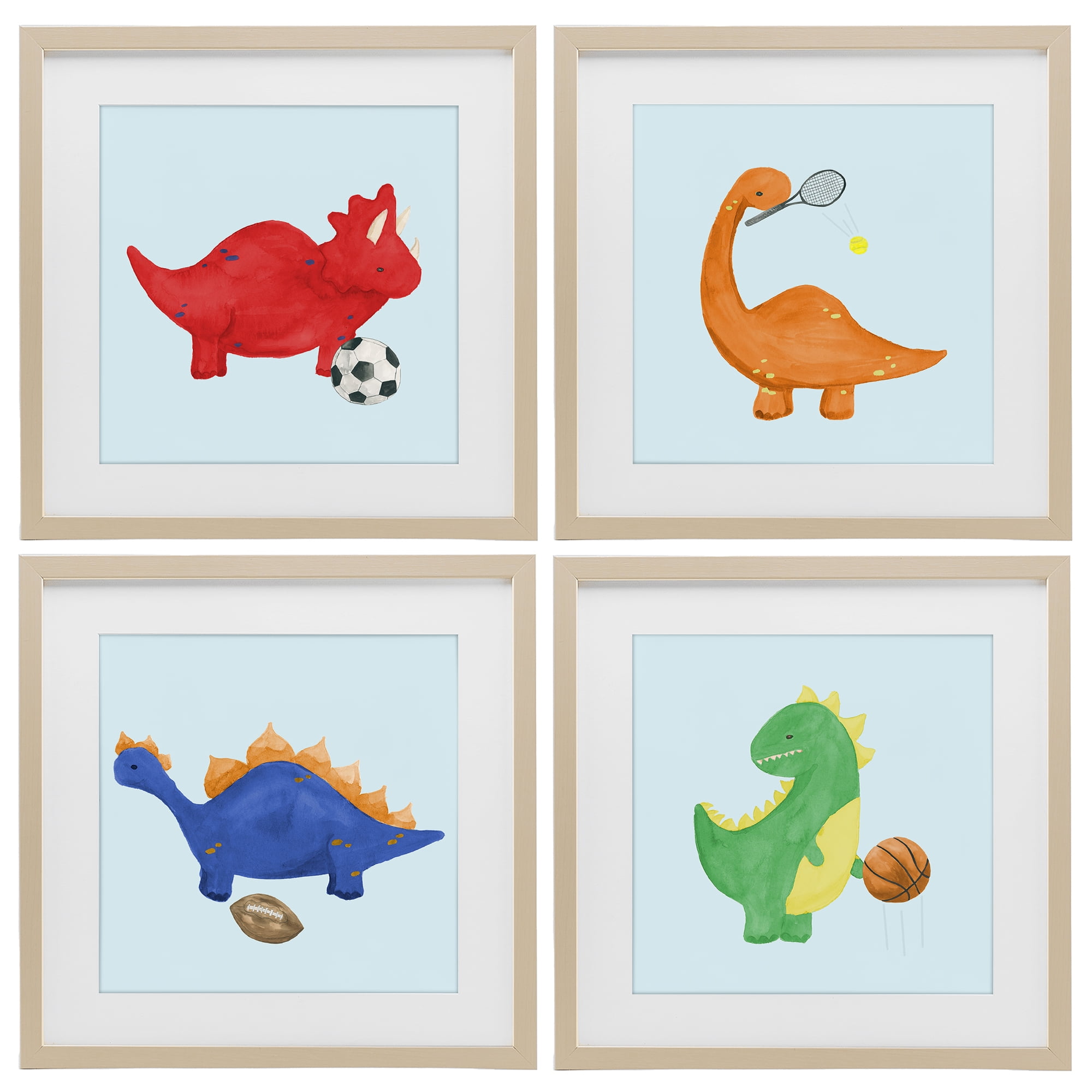 Stupell Industries Cute Animals Playing Sports 4 Piece Birch Framed Print Under Glass Set, design by Lucille Price