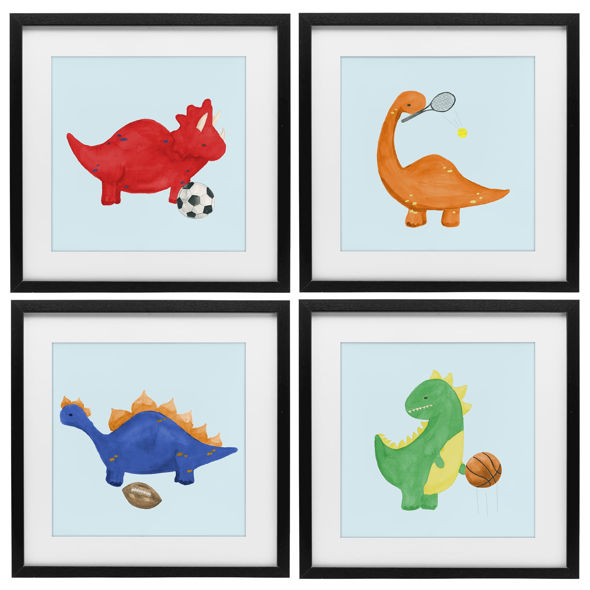 Stupell Industries Cute Animals Playing Sports 4 Piece Black Framed Print Under Glass Set, design by Lucille Price