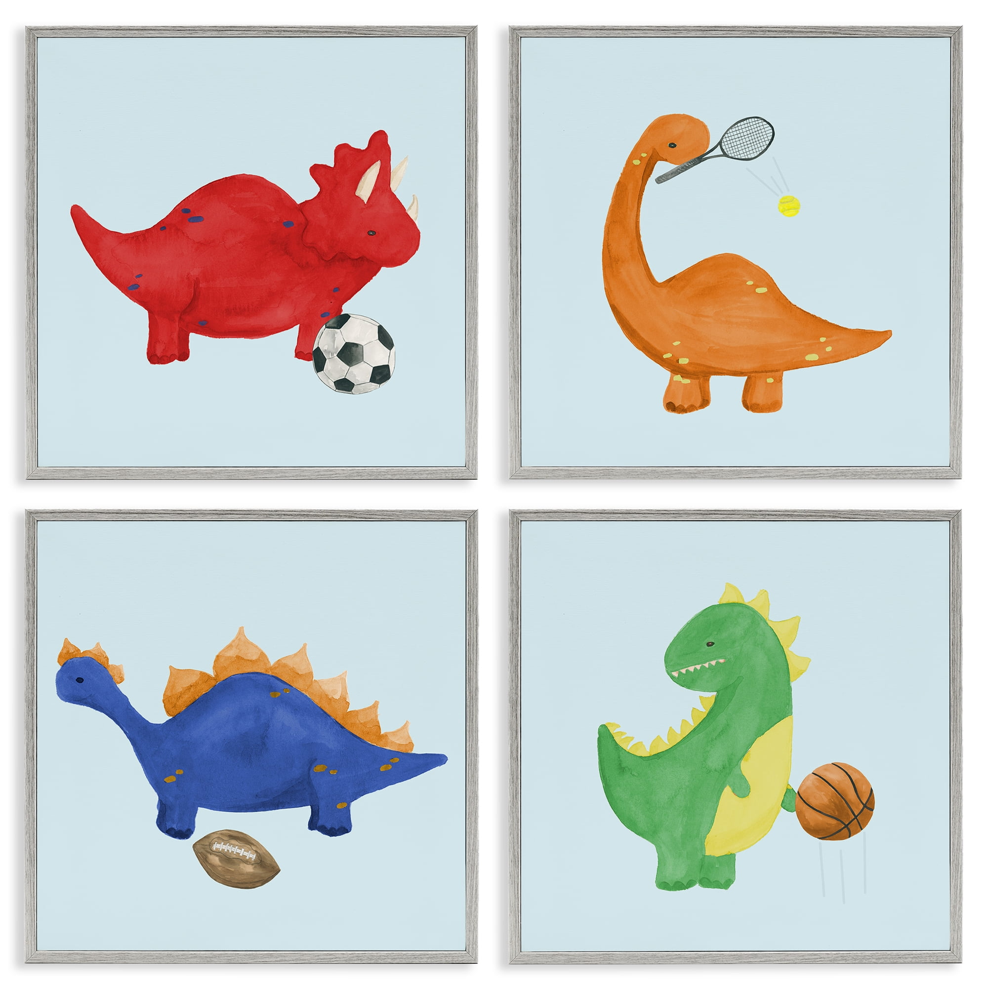 Stupell Industries Cute Animals Playing Sports 4 Piece Gray Framed Giclee Art Set, design by Lucille Price