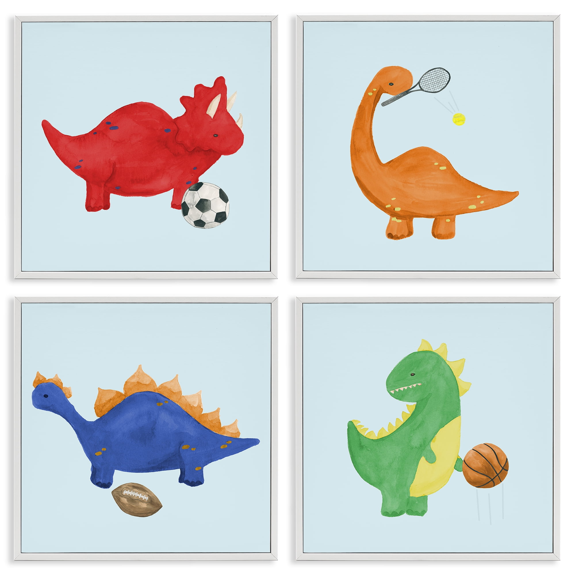 Stupell Industries Cute Animals Playing Sports 4 Piece White Framed Giclee Art Set, design by Lucille Price