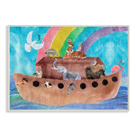 Stupell Industries Cute Animals Watercolor Noah's Ark Under Rainbow Wall Plaque by Alica Ludwig