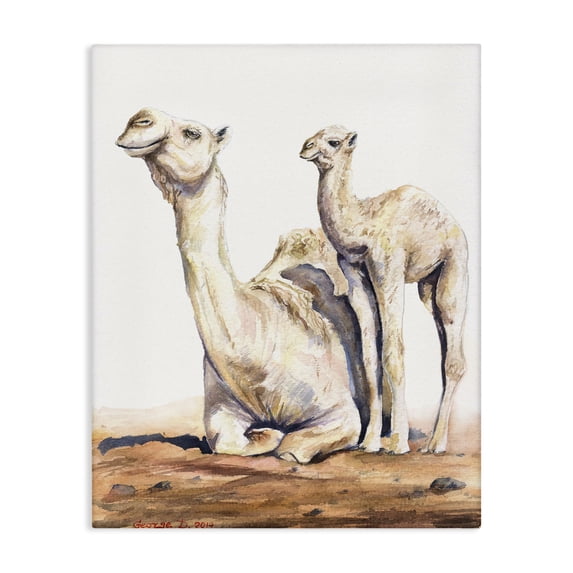 Stupell Industries Traditional Cute Baby Camel Family Animal Watercolor Canvas Art, 16 x 20, by George Dyachenko