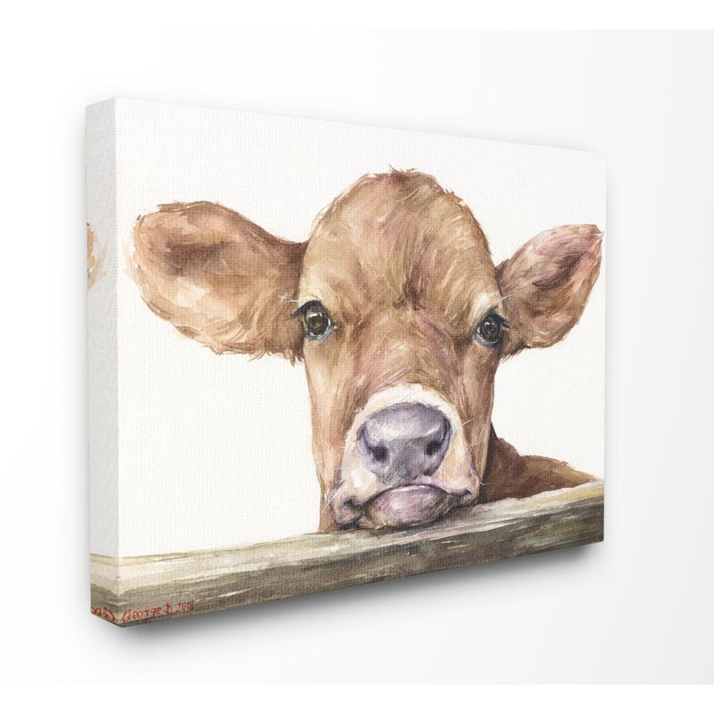 Stupell Industries Cute Baby Cow Animal Watercolor Painting Super Canvas Wall Art by George Dyachenko