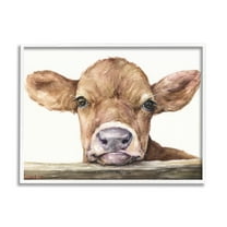 Stupell Industries Cute Baby Cow Animal Watercolor Painting White Framed Art Print Wall Art, 24x30, by George Dyachenko