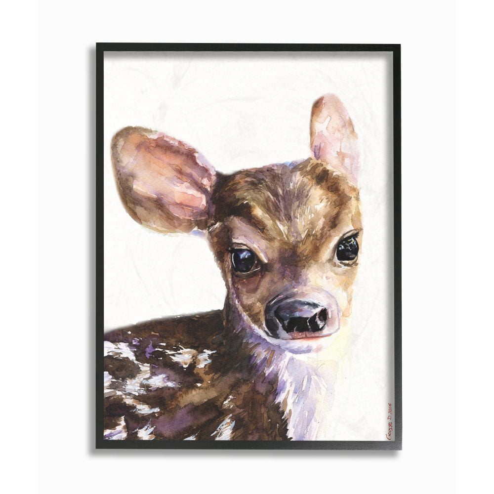 Stupell Industries Cute Baby Deer Animal Watercolor Painting Framed Giclee Texturized Art by George Dyachenko