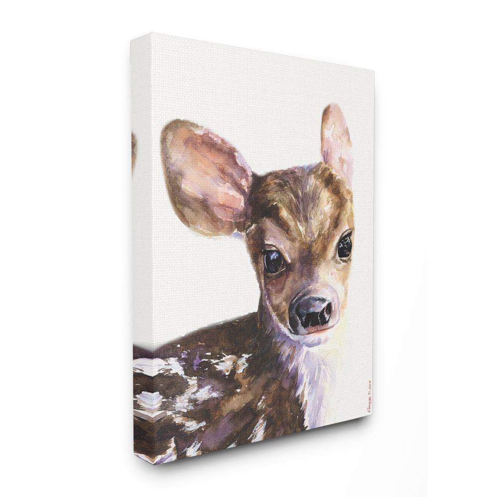 Stupell Industries Cute Baby Deer Animal Watercolor Painting Super Canvas Wall Art by George Dyachenko