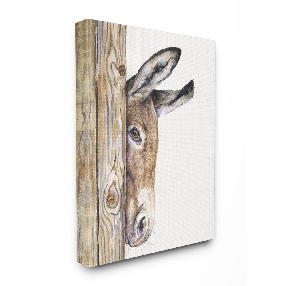 Stupell Industries Cute Baby Donkey Animal Brown Watercolor Painting Canvas Wall Art by George Dyachenko