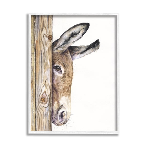Stupell Industries Cute Baby Donkey Animal Brown Watercolor Painting Framed Art Print Wall Art, 11x14, By George Dyachenko