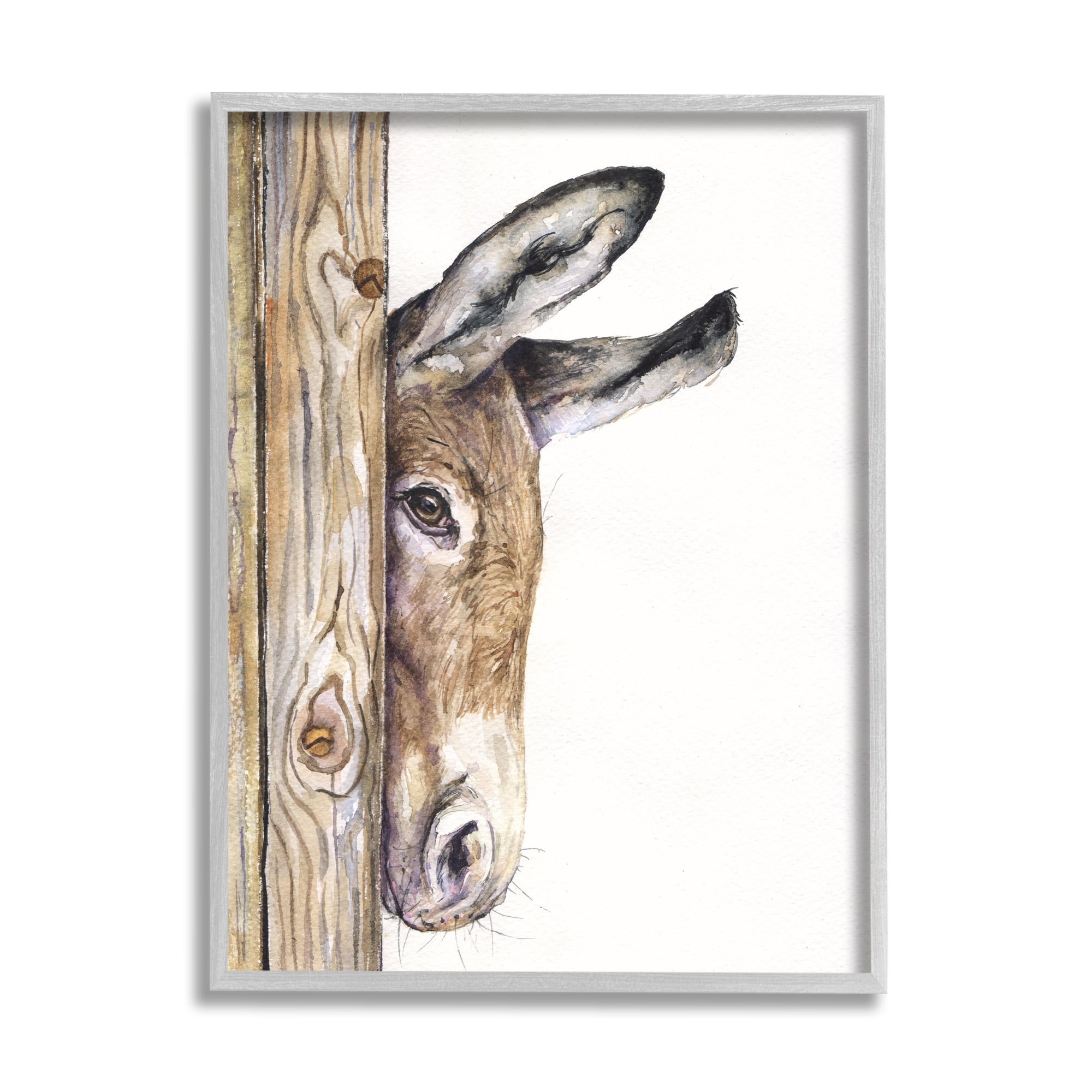 Stupell Industries Cute Baby Donkey Animal Brown Watercolor Painting Framed Art Print Wall Art, 11x14, By George Dyachenko