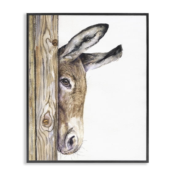 Stupell Industries Farmhouse Baby Donkey Animal Watercolor Black Framed Giclee Art, 11 x 14, by George Dyachenko