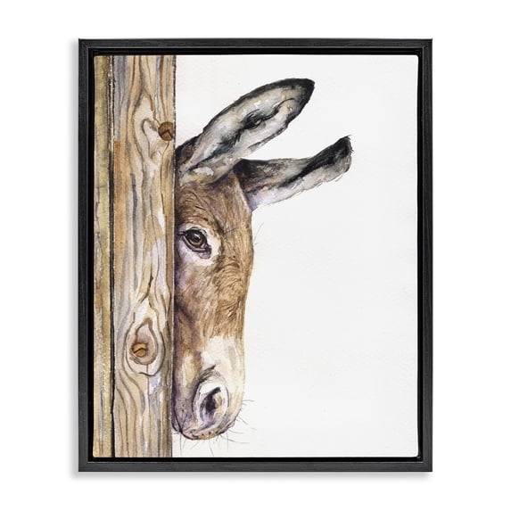 Stupell Industries Cute Baby Donkey Animal Brown Watercolor Painting Jet Black Framed Floating Canvas Wall Art, 24x30, by George Dyachenko