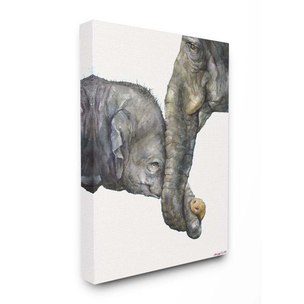 Stupell Industries Cute Baby Elephant Family Animal Watercolor Painting Canvas Wall Art by George Dyachenko