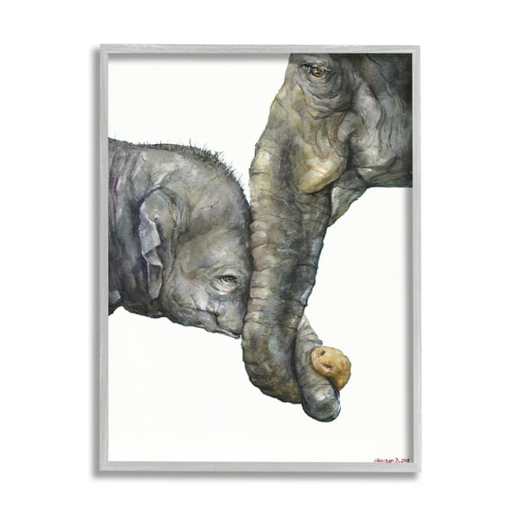 Stupell Industries Cute Baby Elephant Family Animal Watercolor Painting Framed Art Print Wall Art, 11x14, By George Dyachenko