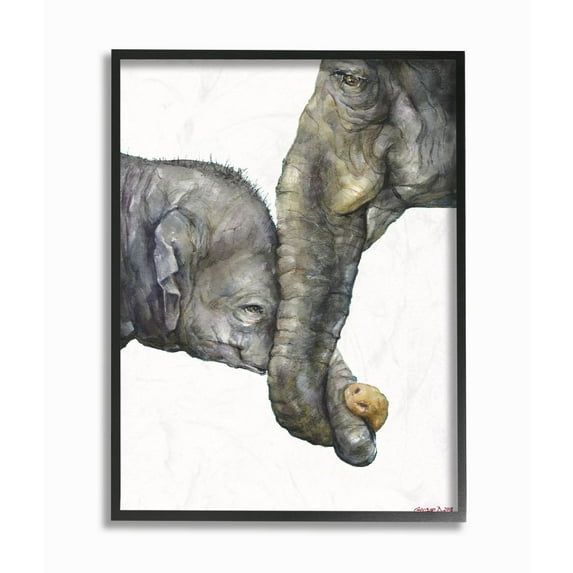 Stupell Industries Cute Baby Elephant Family Animal Watercolor Painting Framed Giclee Texturized Art by George Dyachenko
