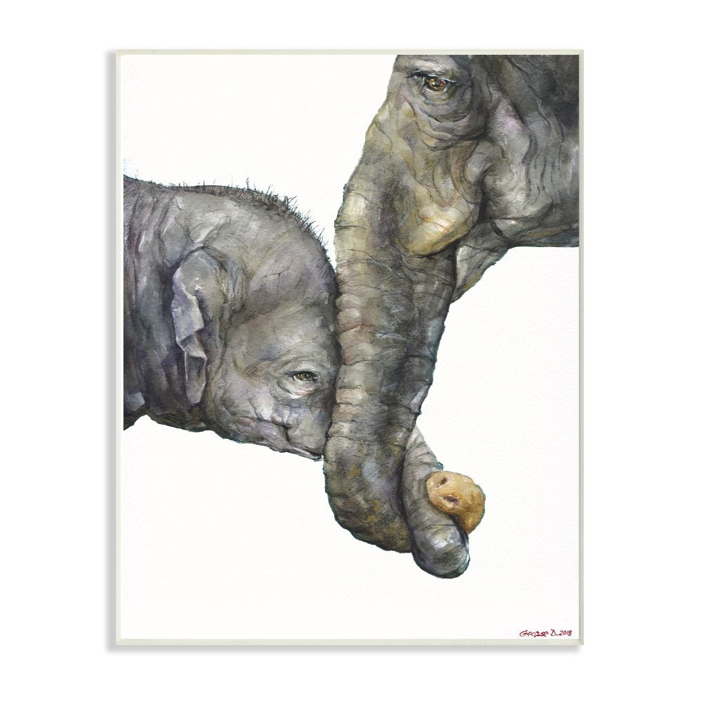 Stupell Industries Cute Baby Elephant Family Animal Watercolor Painting Wall Plaque Art by George Dyachenko