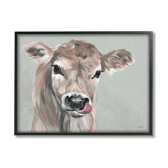Stupell Industries Cute Baby Farm Cow Calf Licking Lips Portrait , 20 x 16, Design by Michele Norman