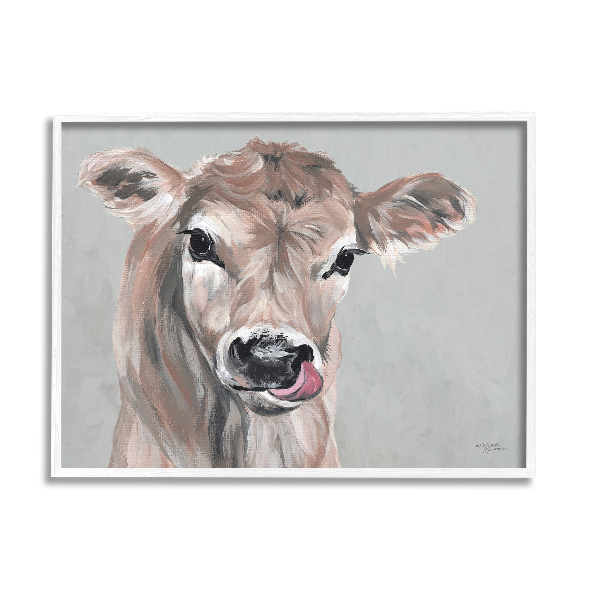 Stupell Industries Cute Baby Farm Cow Calf Licking Lips Portrait , 20 x 16, Design by Michele Norman