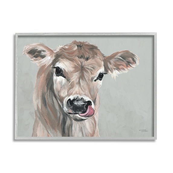 Stupell Industries Cute Baby Farm Cow Calf Licking Lips Portrait , 30 x 24, Design by Michele Norman