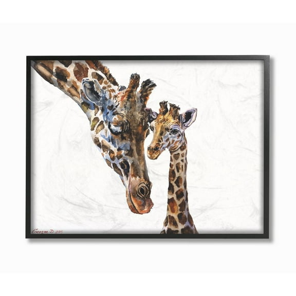 Stupell Industries Cute Baby Giraffe Family Animal Watercolor Painting Framed Giclee Texturized Art by George Dyachenko