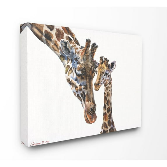 Stupell Industries Cute Baby Giraffe Family Animal Watercolor Painting Super Canvas Wall Art by George Dyachenko