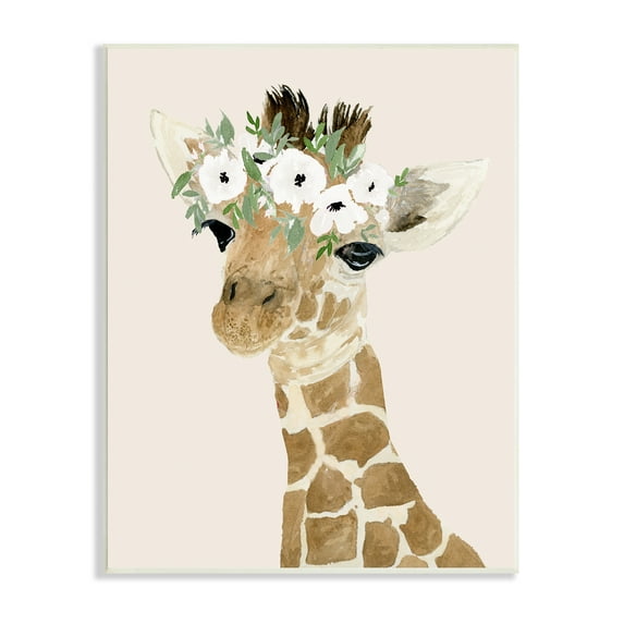 Stupell Industries Cute Baby Giraffe Floral Crown Children's Safari Animal, 13 x 19, Design by Lucille Price