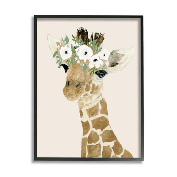 Stupell Industries Cute Baby Giraffe Floral Crown Children's Safari Animal, 24 x 30, Design by Lucille Price