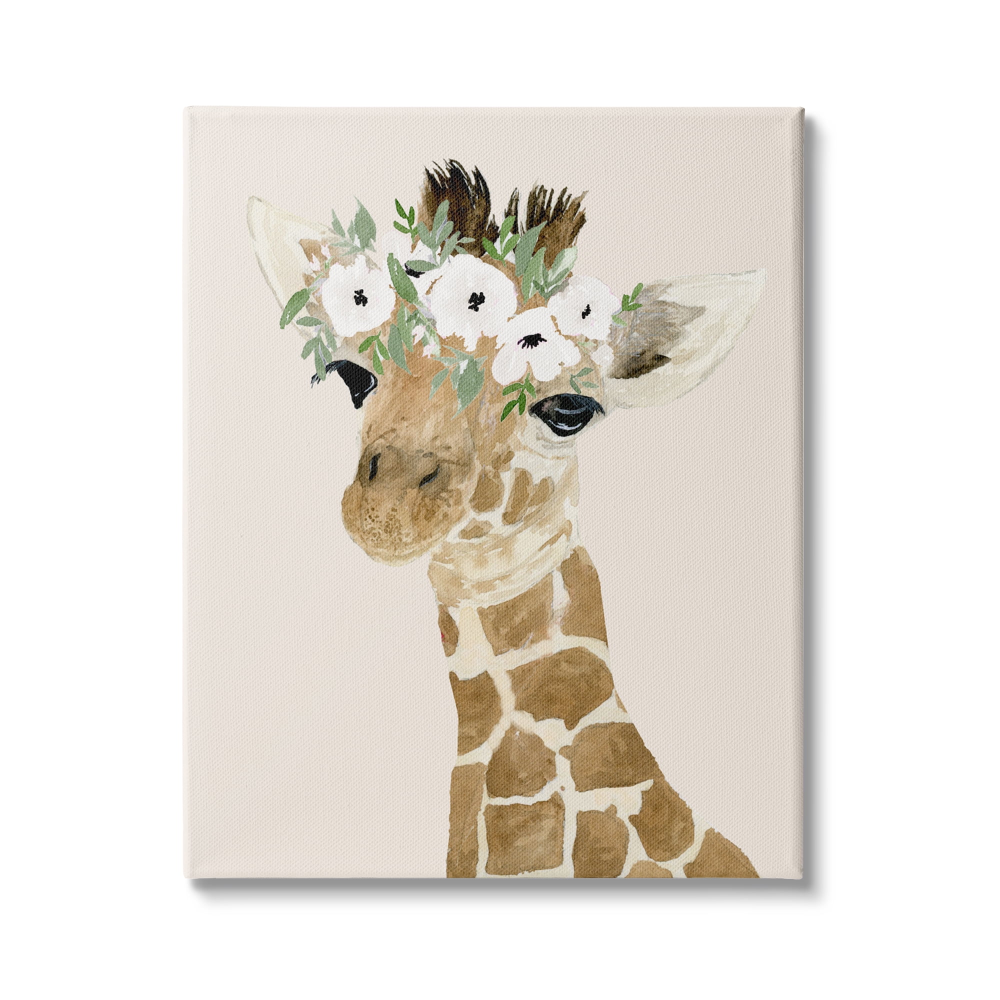 Stupell Industries Cute Baby Giraffe Floral Crown Children's Safari Animal, 24 x 30, Design by Lucille Price