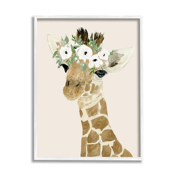 Stupell Industries Cute Baby Giraffe Floral Crown Children's Safari Animal, 24 x 30, Design by Lucille Price