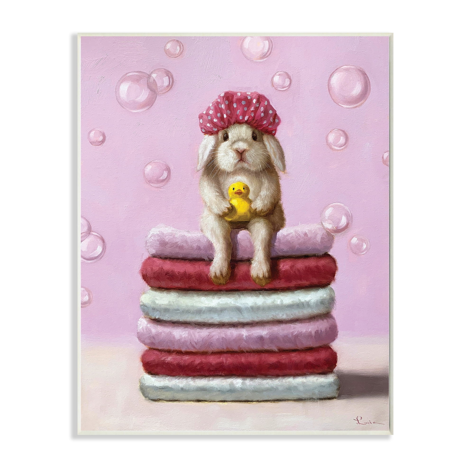 Stupell Industries Cute Baby Rabbit on Bath Towels Soap Bubbles,10 x 15,Designed by Lucia Heffernan