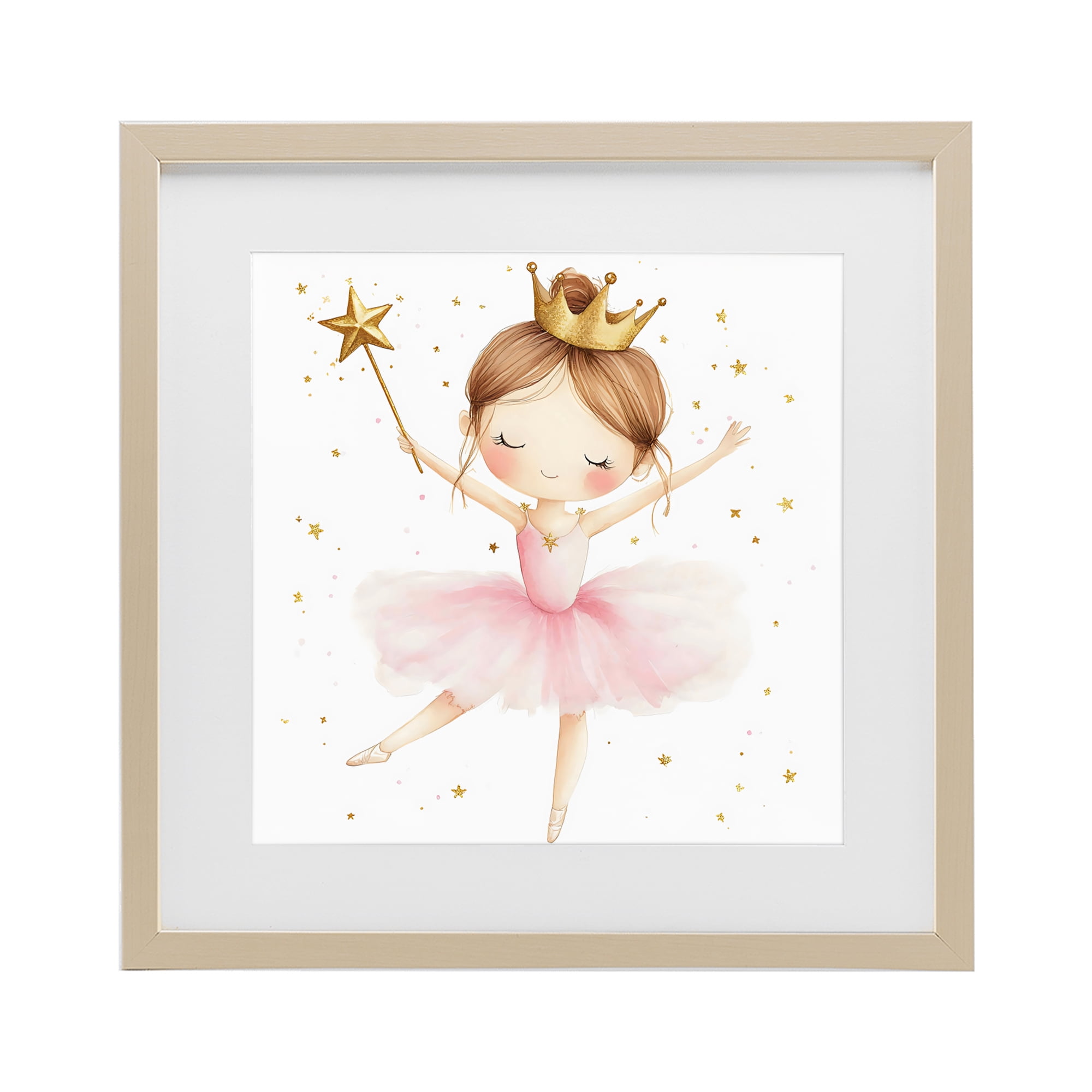 Stupell Industries Cute Ballerina with Crown Birch Framed Print Under Glass, design by Creative Studio