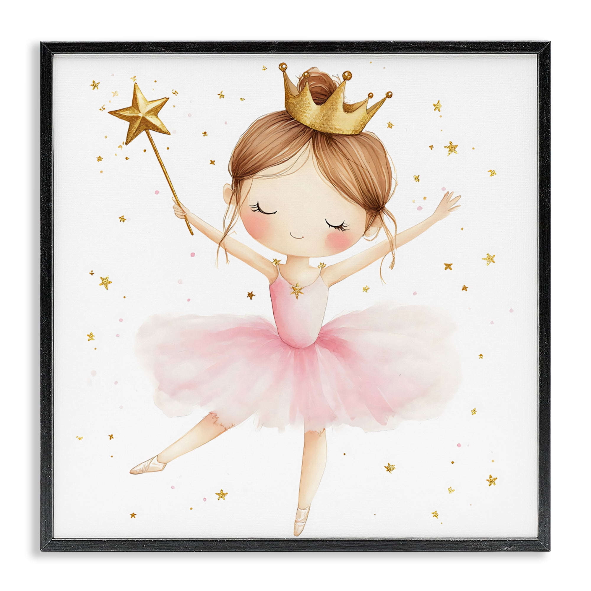 Stupell Industries Cute Ballerina with Crown Black Framed Giclee Art, design by Creative Studio