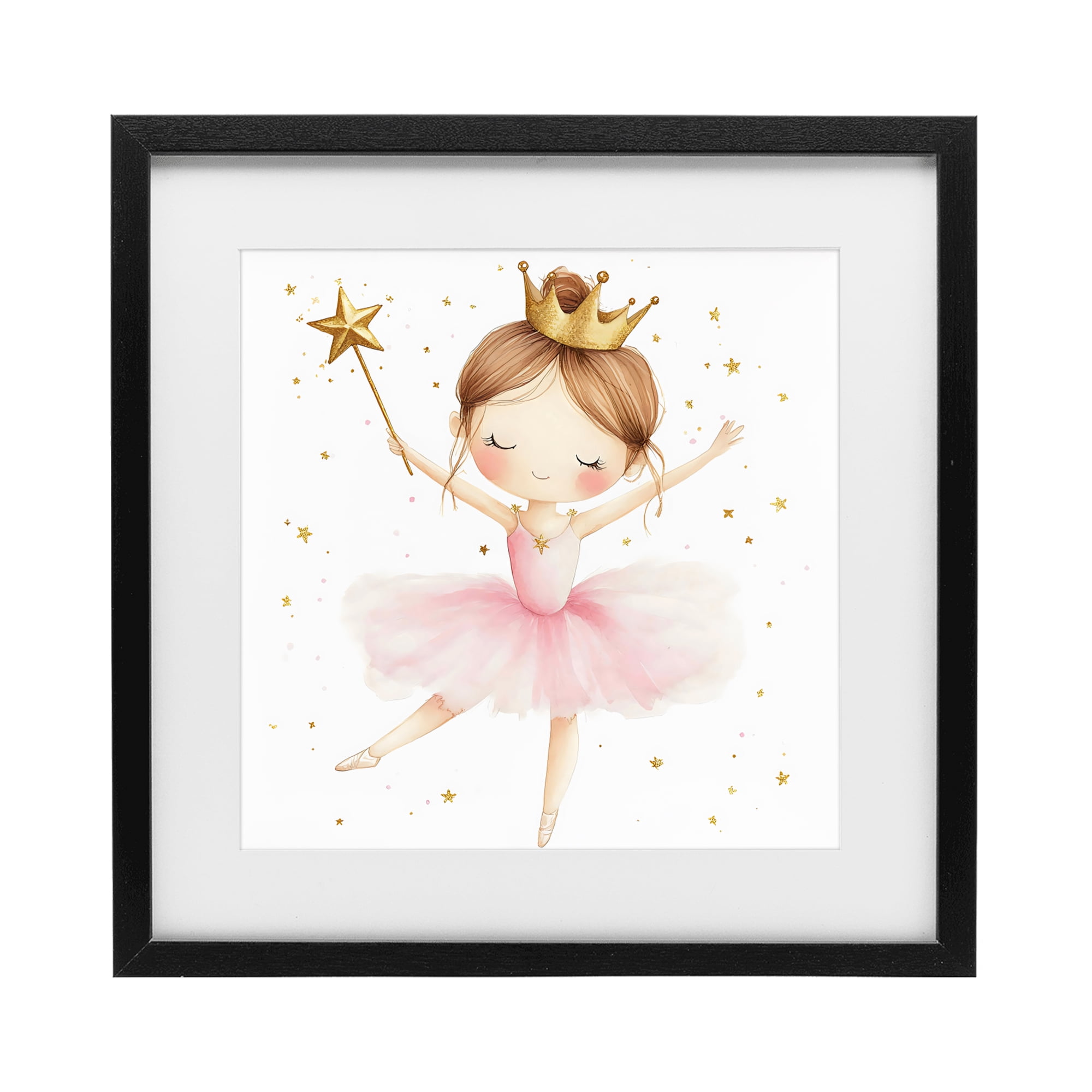 Stupell Industries Cute Ballerina with Crown Black Framed Print Under Glass, design by Creative Studio