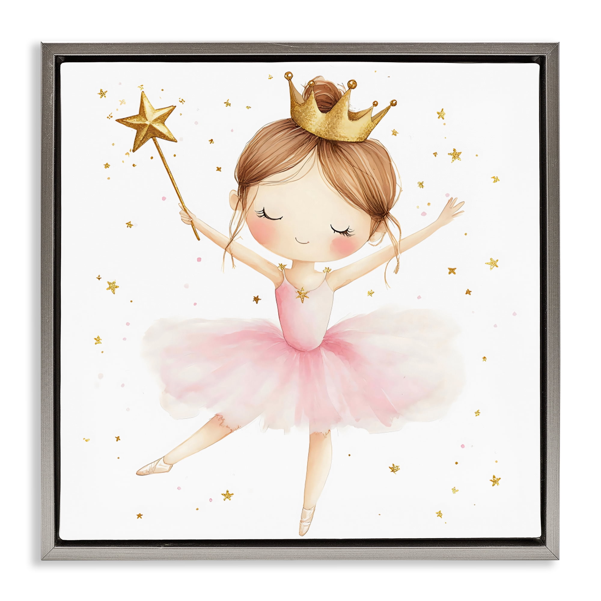 Stupell Industries Cute Ballerina with Crown Gray Framed Floater Canvas Wall Art, design by Creative Studio
