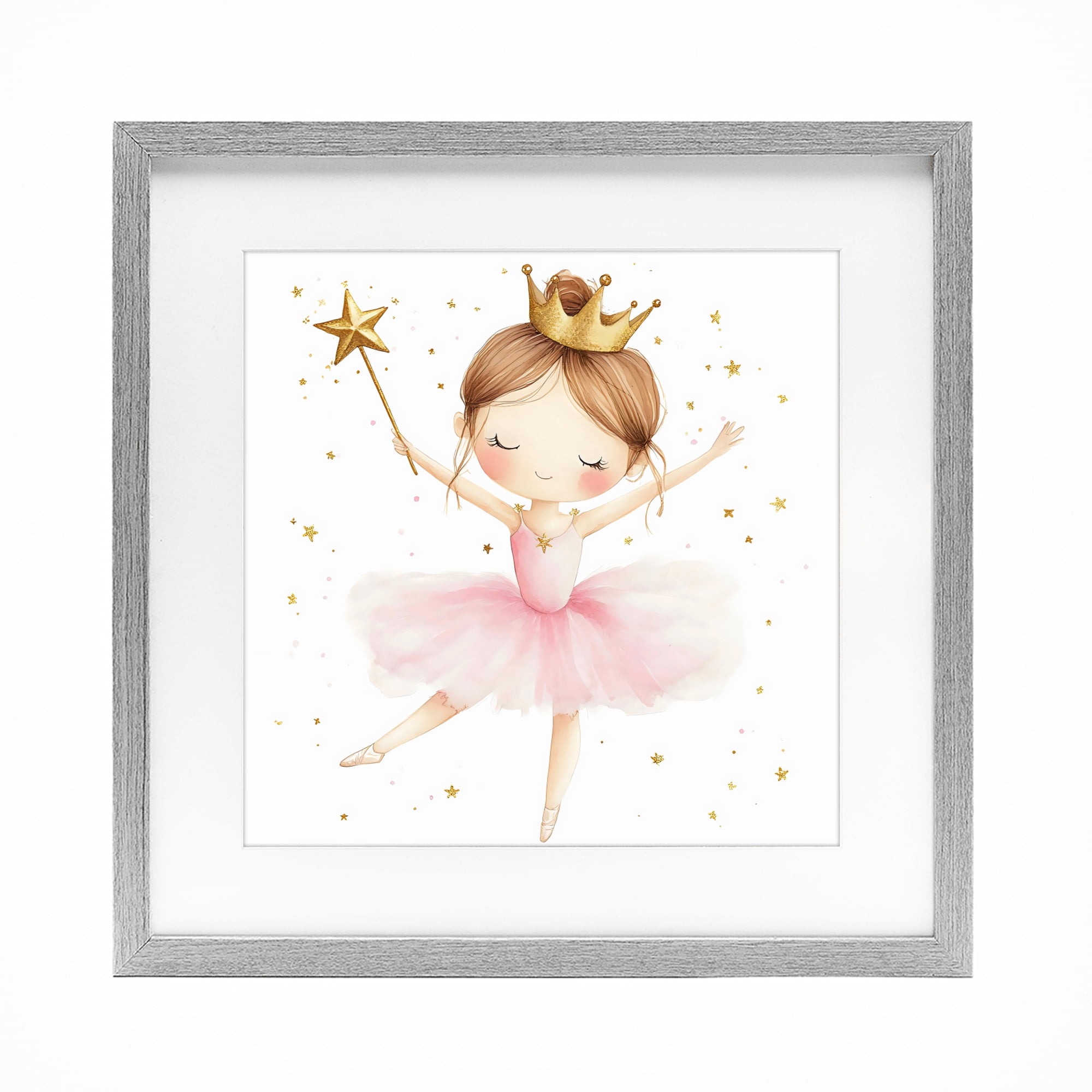 Stupell Industries Cute Ballerina with Crown Gray Framed Print Under Glass, design by Creative Studio