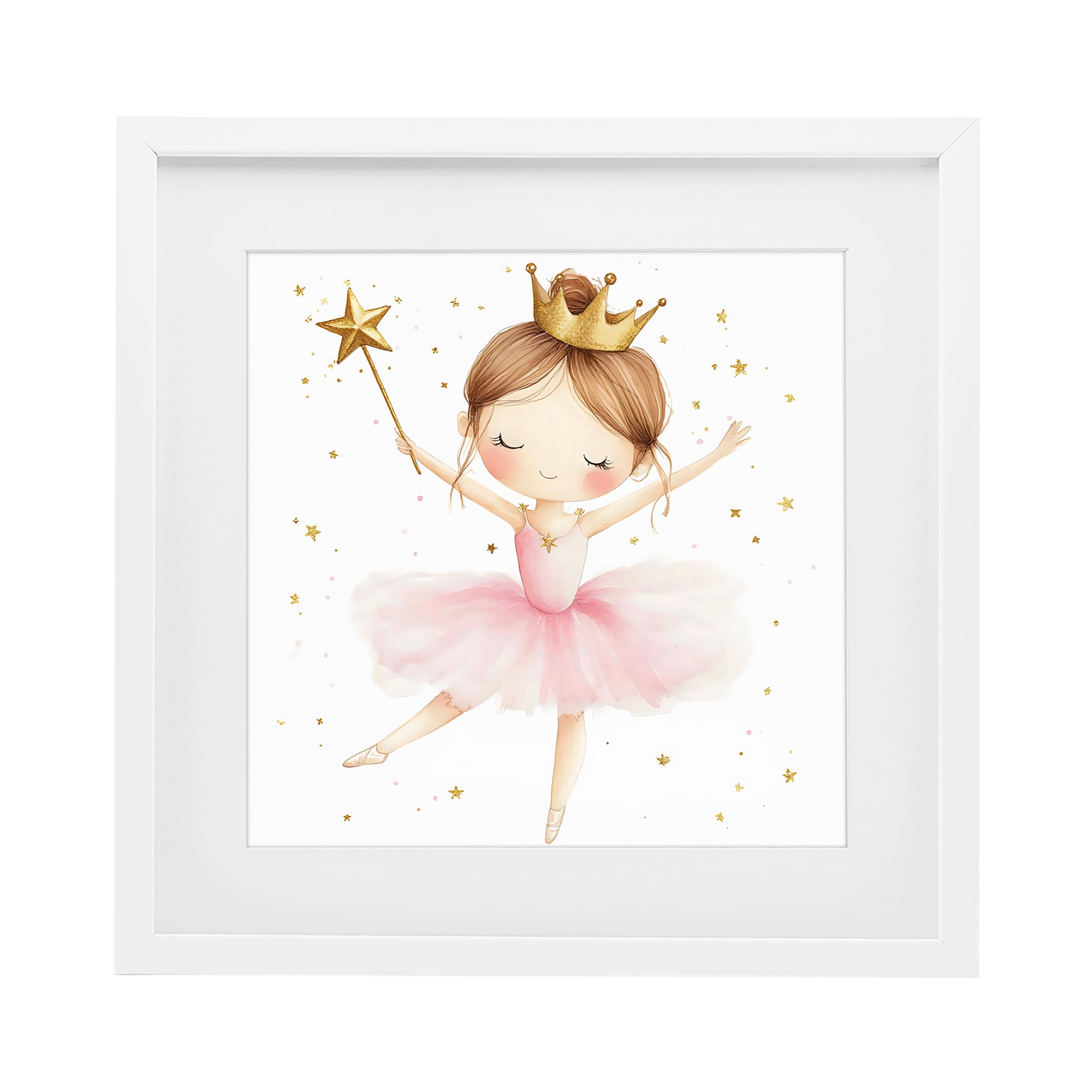 Stupell Industries Cute Ballerina with Crown White Framed Print Under Glass, design by Creative Studio