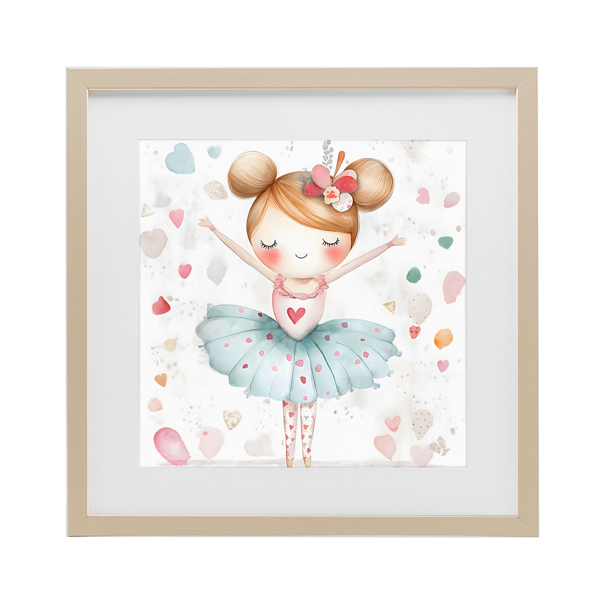 Stupell Industries Cute Ballerina with Hearts Birch Framed Print Under Glass, design by Creative Studio