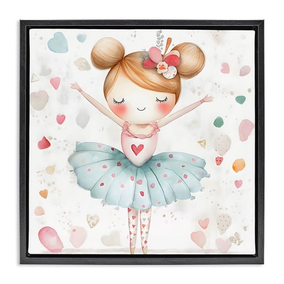 Stupell Industries Eclectic Cute Ballerina with Hearts Black Floating Frame Canvas Art, 18 x 18, by Creative Studio