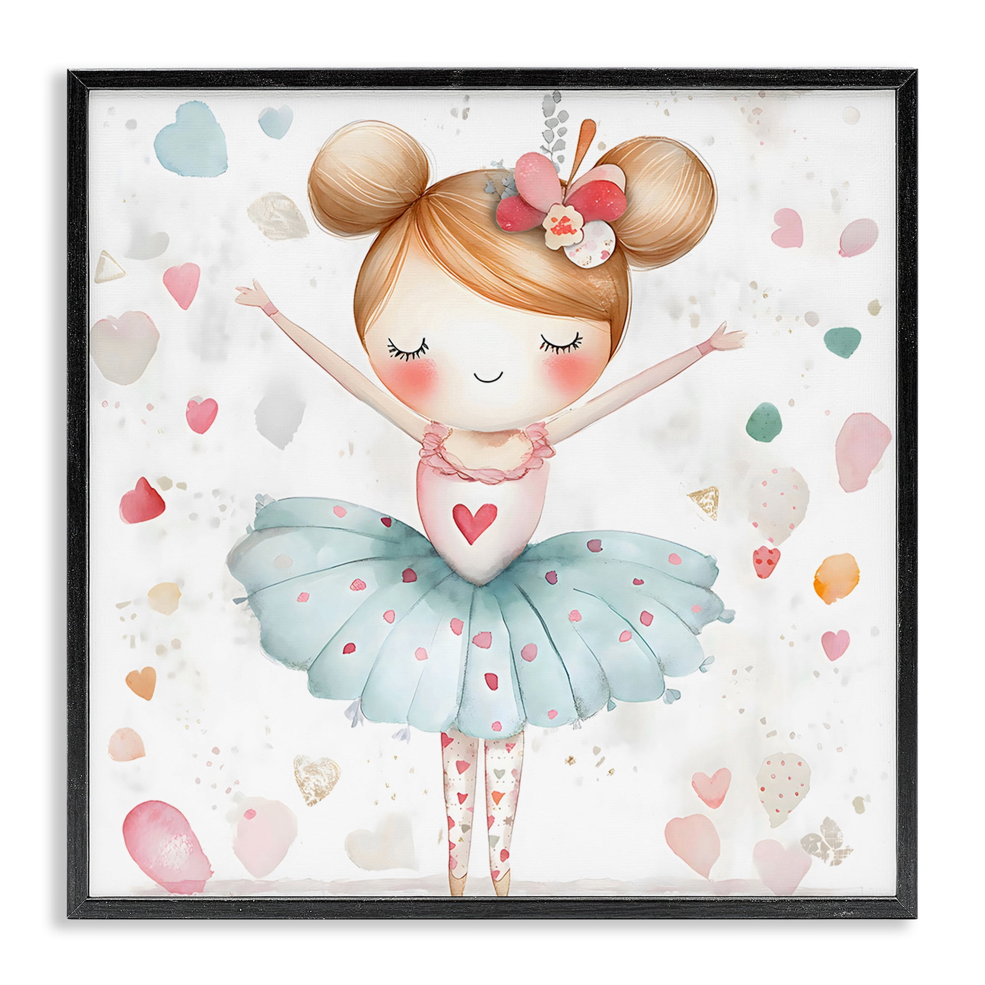 Stupell Industries Cute Ballerina with Hearts Black Framed Giclee Art, design by Creative Studio