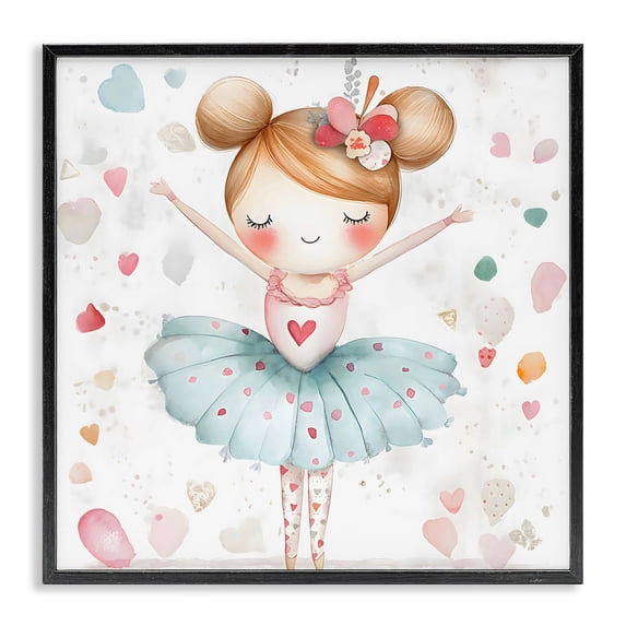 Stupell Industries Eclectic Cute Ballerina with Hearts Black Framed Giclee Art, 12 x 12, by Creative Studio