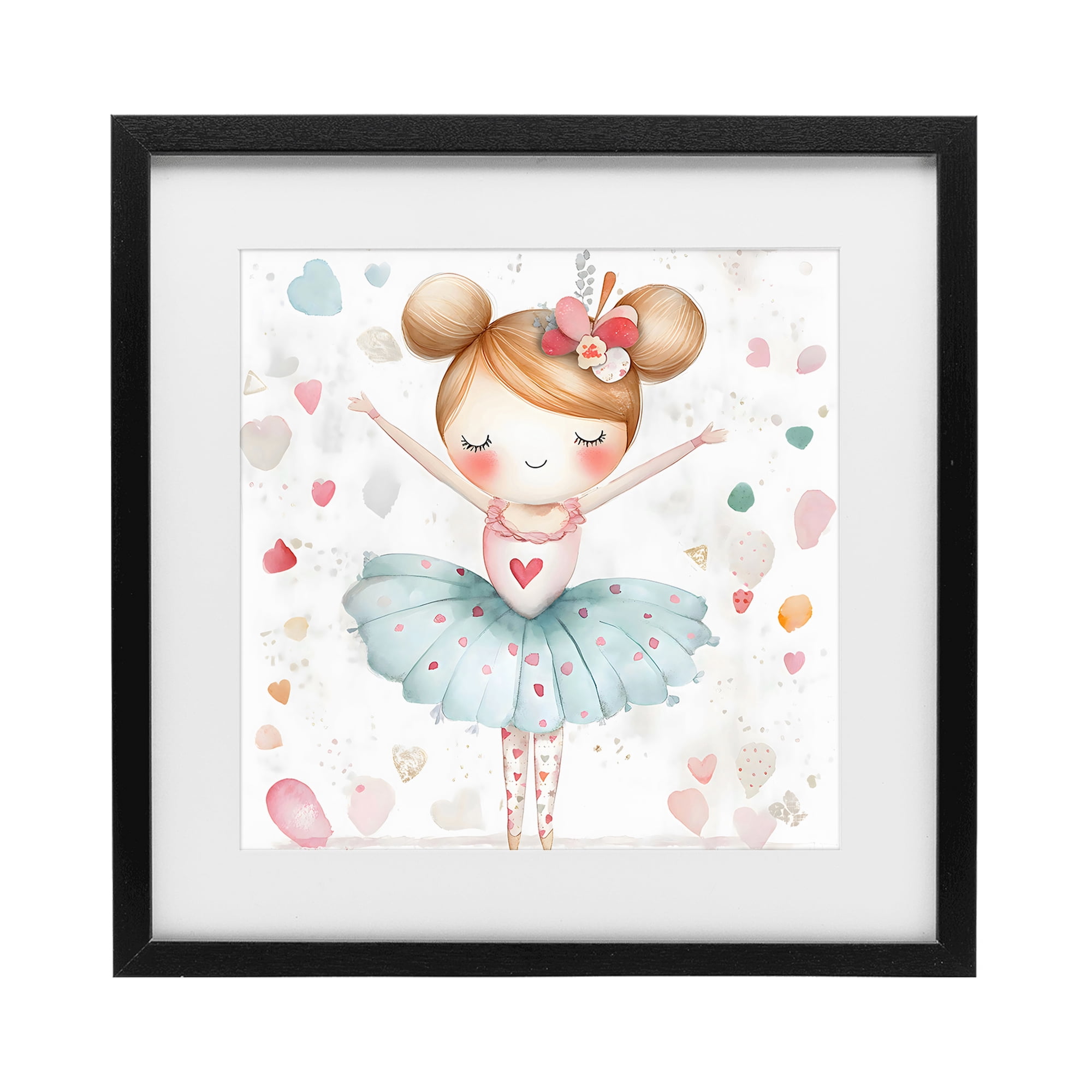 Stupell Industries Cute Ballerina with Hearts Black Framed Print Under Glass, design by Creative Studio