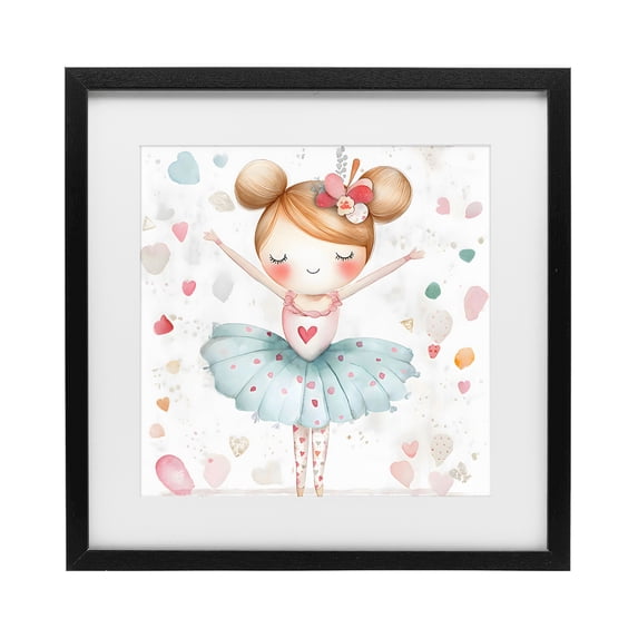 Stupell Industries Eclectic Cute Ballerina with Hearts Black Framed Print Under Glass, 13 x 13, by Creative Studio