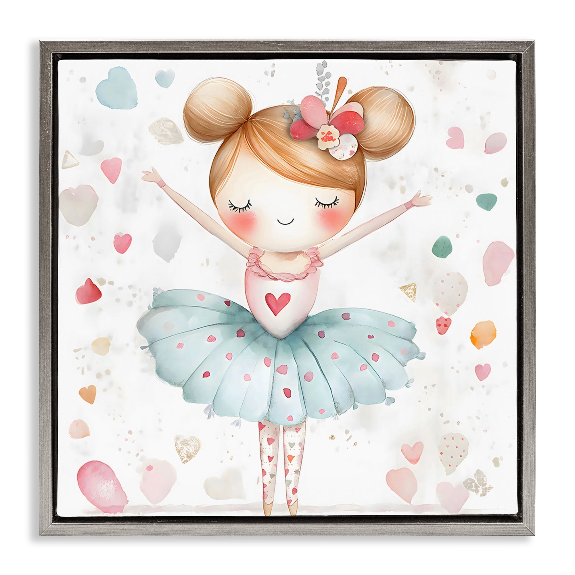 Stupell Industries Cute Ballerina with Hearts Gray Framed Floater Canvas Wall Art, design by Creative Studio