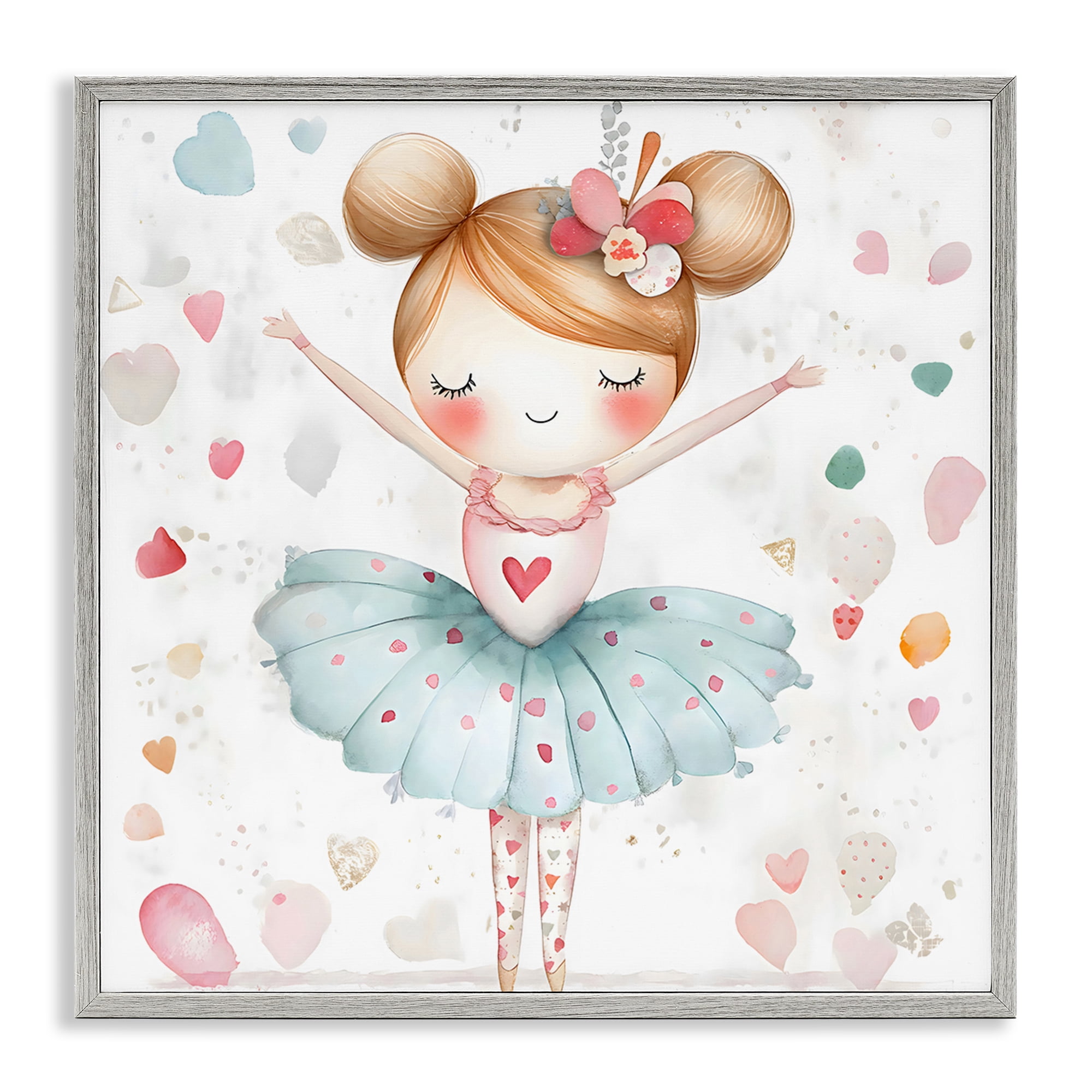 Stupell Industries Cute Ballerina with Hearts Gray Framed Giclee Art, design by Creative Studio