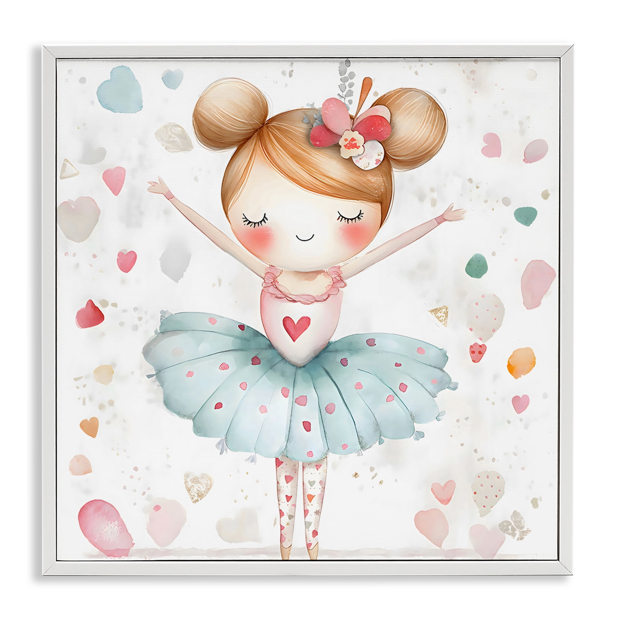 Stupell Industries Cute Ballerina with Hearts White Framed Giclee Art, design by Creative Studio